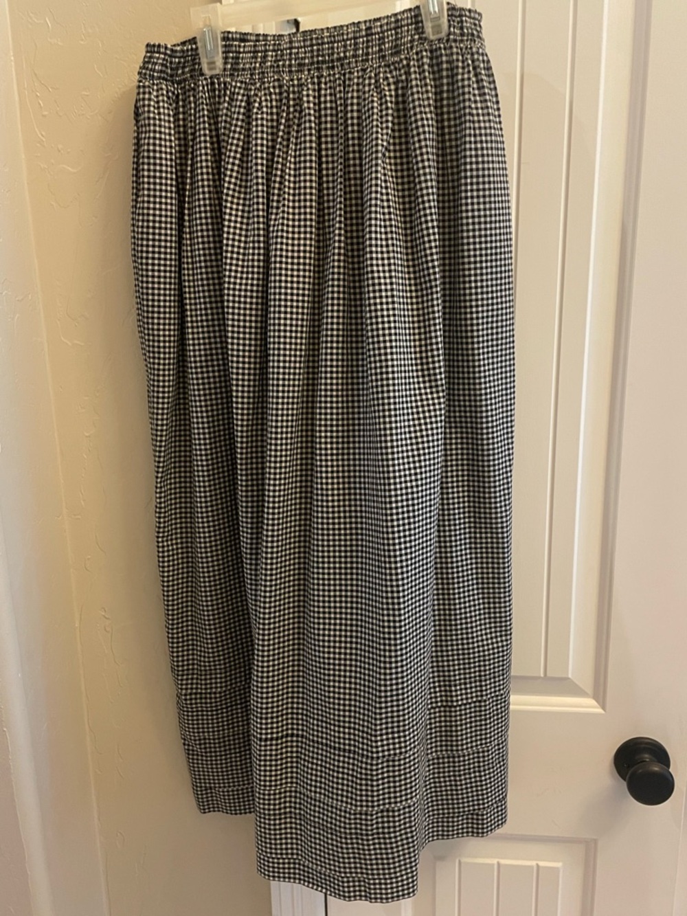 Women's Black & White Gingham Maxi Skirt with Elastic Waist